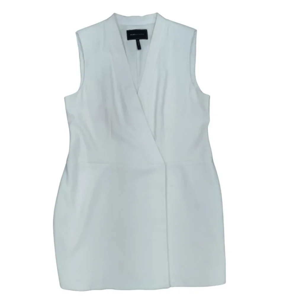 BCBGMAXAZRIA Off White V-Neck Caryn Wrap Vest Mini Dress Women's Large Elegant - Picture 2 of 15